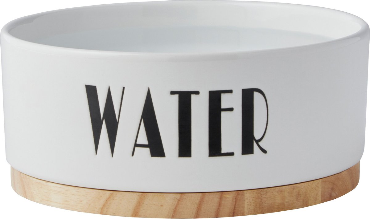 Frisco Ceramic Water Dog & Cat Bowl with Wood Base