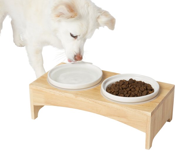 Frisco Ceramic Dog & Cat Double Diner with Elevated Wood Stand, 1.5 Cup slide 1 of 6