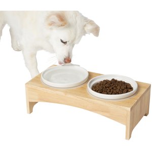 Frisco Ceramic Dog & Cat Double Diner with Elevated Wood Stand, 1.75 Cup
