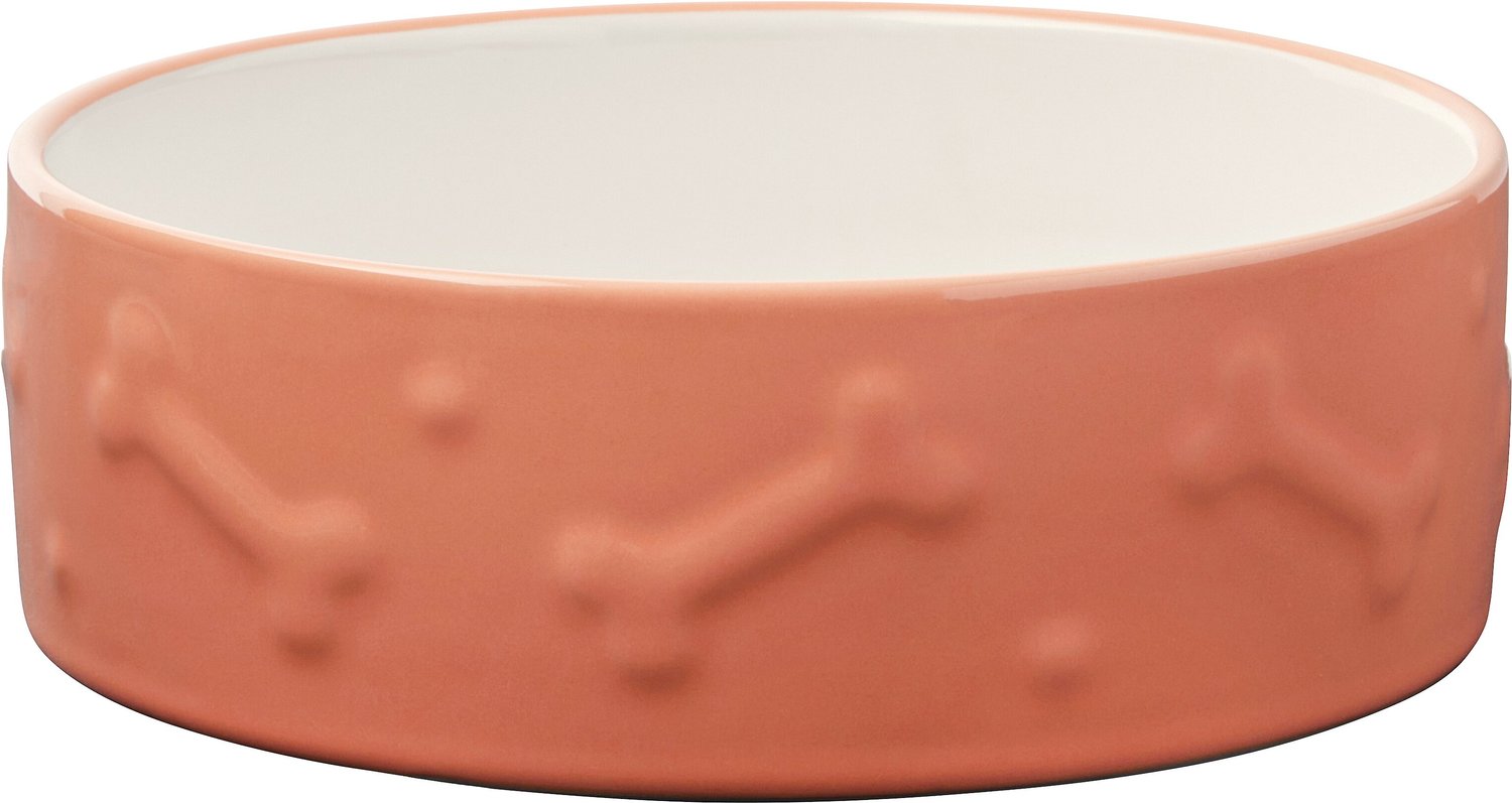 Frisco Bone Non-skid Ceramic Dog & Cat Bowl, Peach