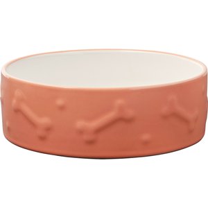 Frisco Bone Non-skid Ceramic Dog Bowl, Peach, 8 Cup