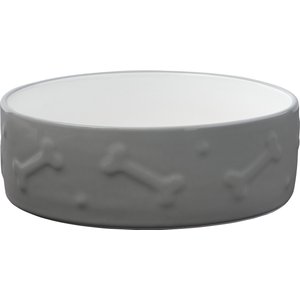 Frisco Bones Non-skid Ceramic Dog & Cat Bowl, Gray, Small: 1.5 cup, 1 count
