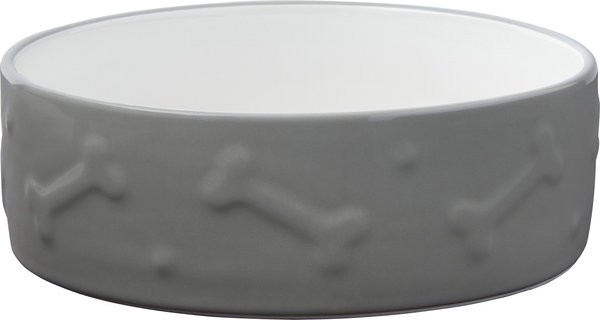 Frisco Bones Non-skid Ceramic Dog & Cat Bowl, Gray, Medium, 1 count slide 1 of 8