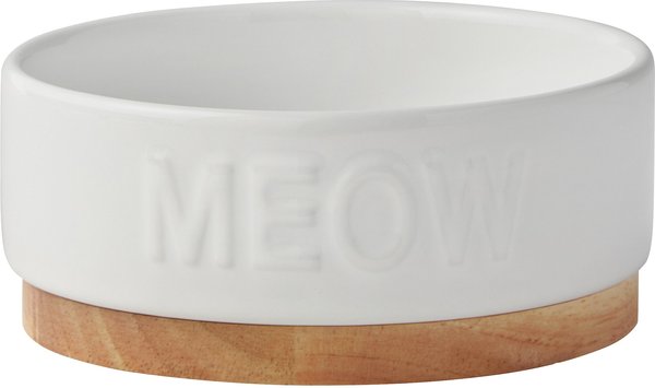 Frisco Round Meow Non-skid Ceramic Cat Bowl with Wood Base, 1.25 cups slide 1 of 7