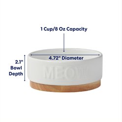 Frisco Round Meow Non-skid Ceramic Cat Bowl with Wood Base, 1 cup, 1 count slide 2 of 6