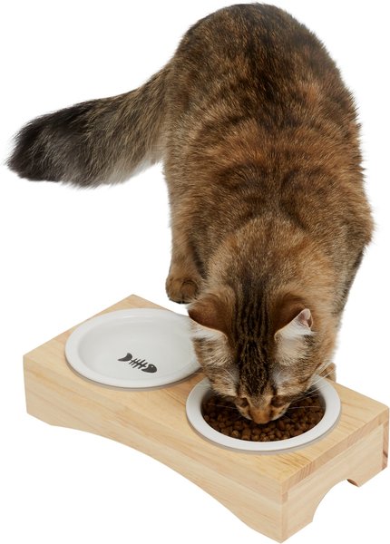 Frisco Double Elevated Cat Bowl with Wood Stand, 0.5 Cup slide 1 of 7