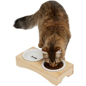 Frisco Double Elevated Cat Bowl with Wood Stand, 0.5 Cup