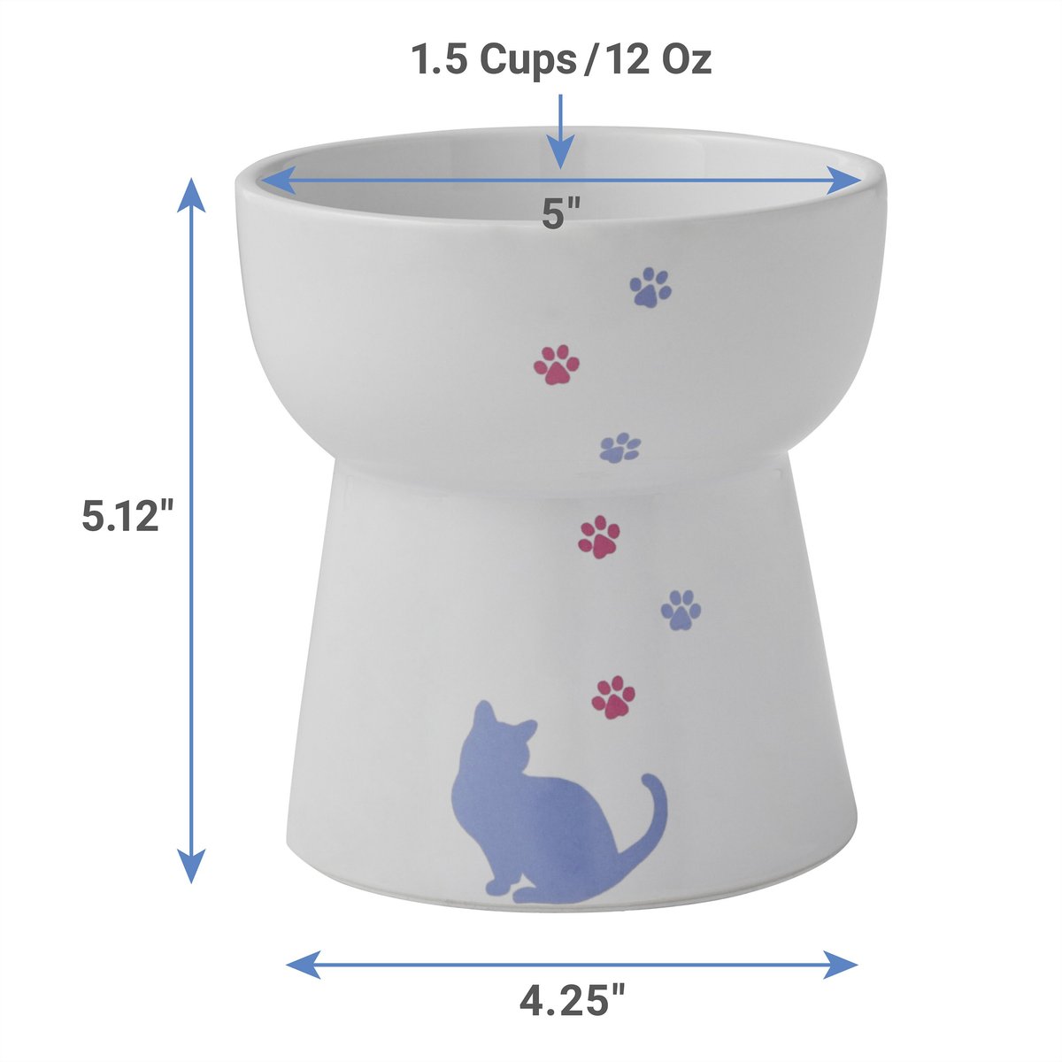 FRISCO Cat Print NonSkid Elevated Ceramic Cat Bowl, Tall, 1.5 cup