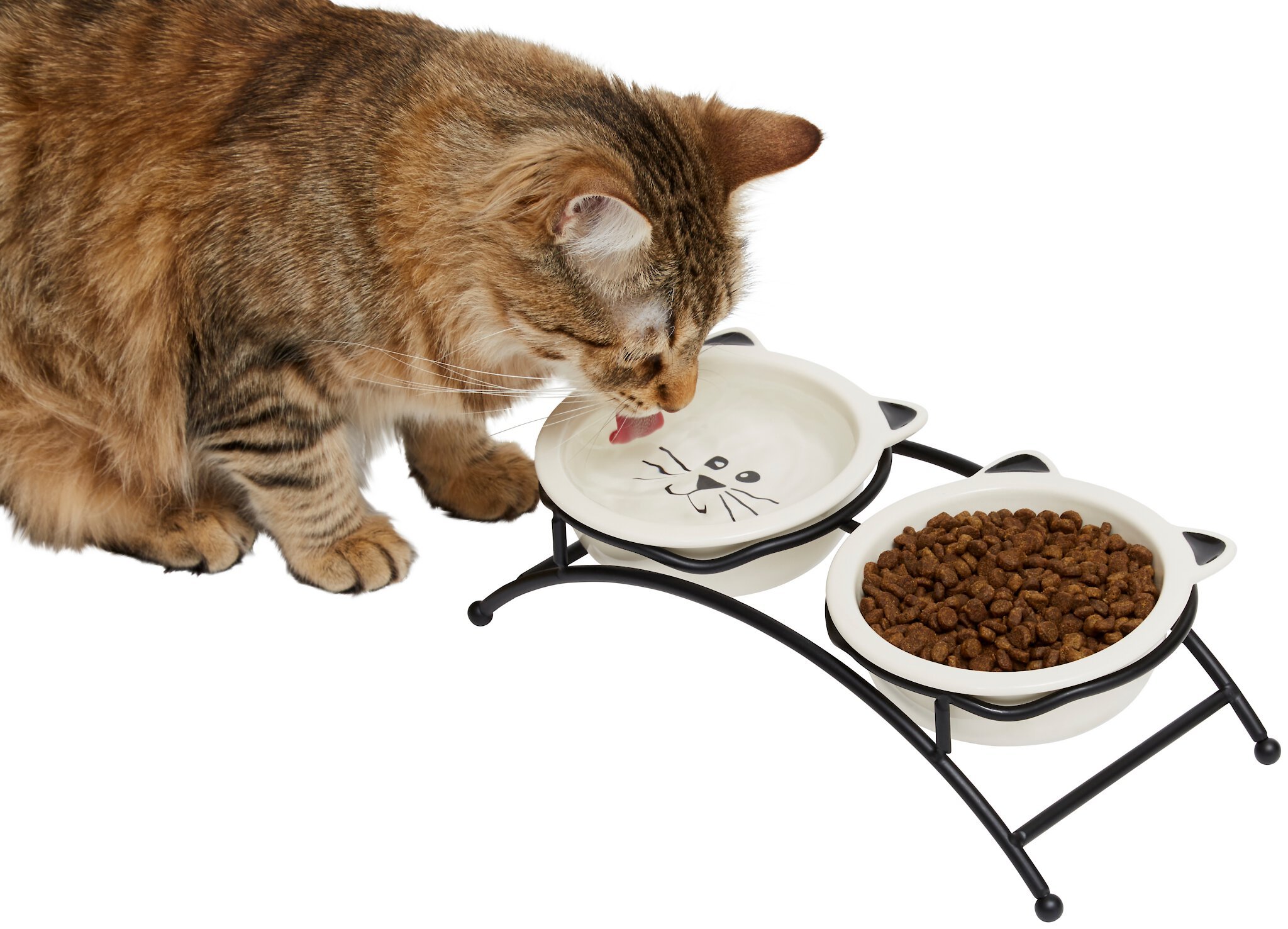 FRISCO Cat Face Nonskid Elevated Double Ceramic Cat Bowl