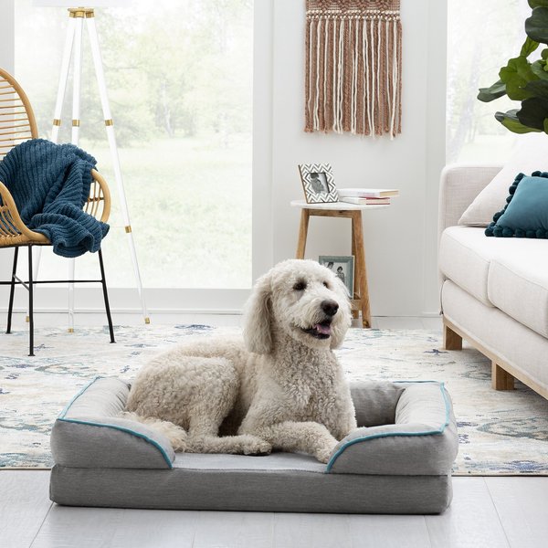 Petlinks Supreme Soother Orthopedic Bolster Cat & Dog Bed with Removable Cover, Cream/Gray