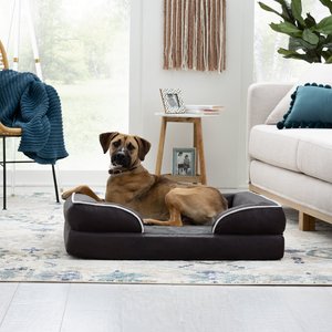 Brindle Orthopedic Bolster Dog & Cat Bed w/ Removable Cover, Charcoal/White, Large