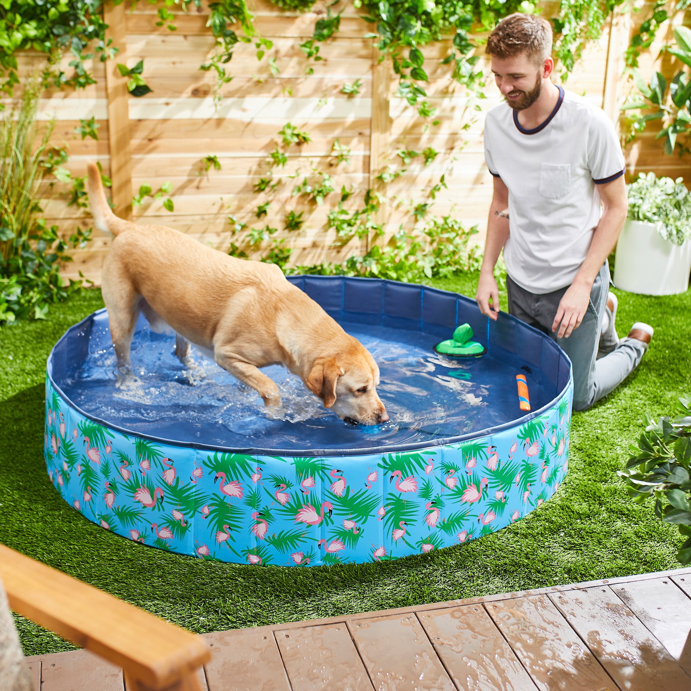 Frisco Outdoor Dog Swimming Pool, Flamingo Print