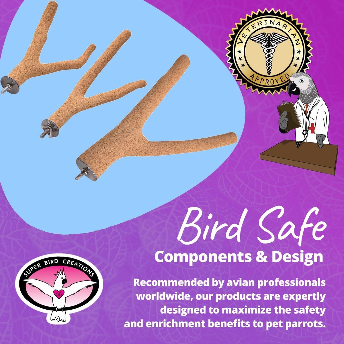 SUPER BIRD CREATIONS SureGrip Grooming Y Bird Perch, Small