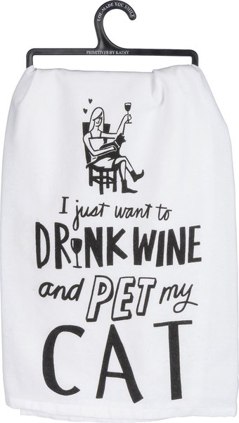 Primitives By Kathy "I Just Want To Drink Wine & Pet My Cat" Dish Towel slide 1 of 2