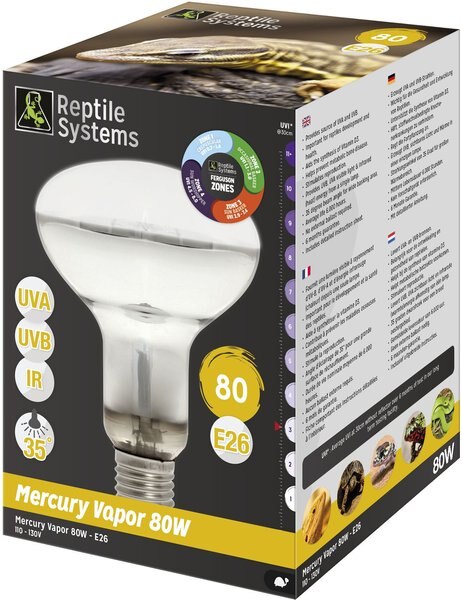 REPTILE SYSTEMS Mercury Vapor D3 Pro Reptile Basking Lamp, 80-watt