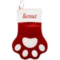 Frisco Sherpa Plaid Paw Holiday Personalized Dog & Cat Stocking, Red