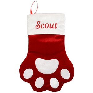 Frisco Sherpa Plaid Paw Holiday Personalized Dog & Cat Stocking, Red