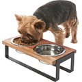 Frisco Wooden Bars Dog & Cat Double Bowl Diner, Black, Small: 2 cup