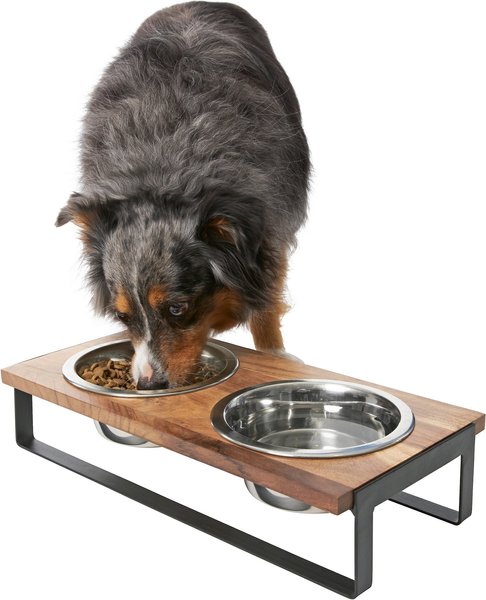 Frisco Wooden Bars Dog & Cat Double Bowl Diner, Black, Medium slide 1 of 5