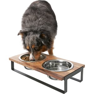 Frisco Wood Elevated Non-Skid Stainless Steel Double Diner Dog & Cat Bowl Black, 3 Cup