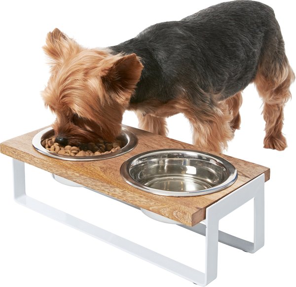 Frisco Wood Tabletop Non-Skid Elevated Double Dog & Cat Bowl, White, 2-Cup slide 1 of 7