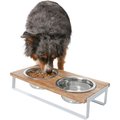 Frisco Wooden Bars Dog & Cat Double Bowl Diner, White, Medium