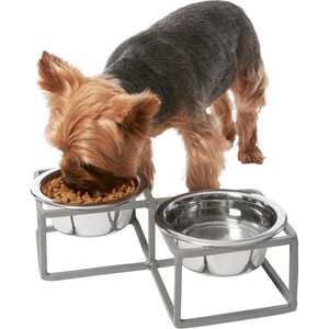 Frisco Elevated Diamond Stainless Steel Double Diner Dog & Cat Bowl, 1.5 Cup