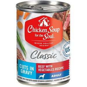 Chicken Soup Classic Cuts in Gravy Beef with Vegetables Recipe Adult Dog Food, 13-oz can, case of 12