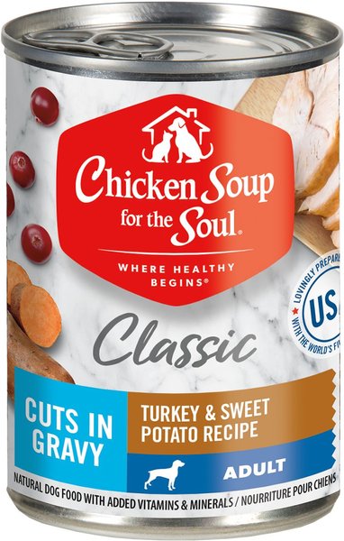 Chicken Soup for the Soul Classic Cuts in Gravy Turkey & Sweet Potato Recipe Adult Dog Food, 13-oz can, case of 12 slide 1 of 6