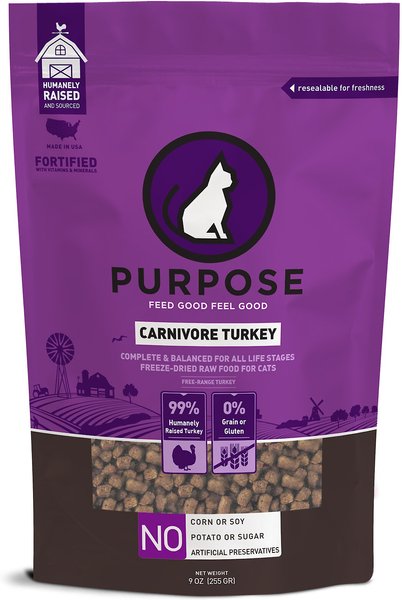 Purpose Carnivore Turkey Freeze-Dried Grain-Free Raw Cat Food, 9-oz bag slide 1 of 2