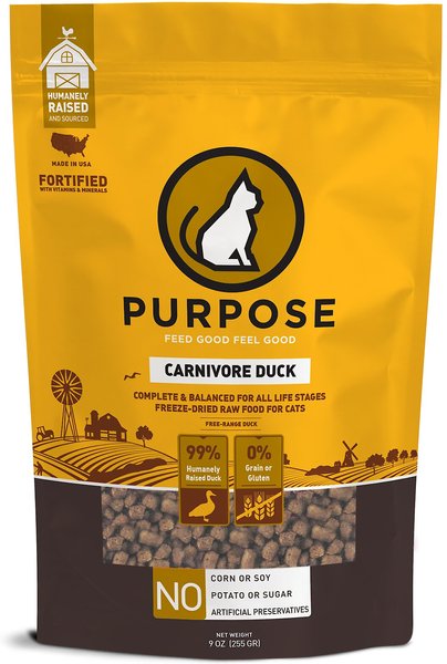 Purpose Carnivore Duck Freeze-Dried Grain-Free Raw Cat Food, 9-oz bag slide 1 of 2