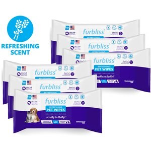 Vetnique Labs Furbliss Pet Wipes Cleansing & Deodorizing Hypoallergenic, Paw & Body Dog & Cat Grooming Wipes, Refreshing Scent, 100 count, case of 6