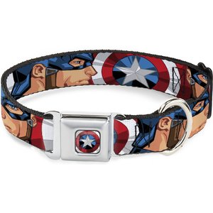 Buckle-Down Captain America Shield Polyester Dog Collar, Small: 9 to 15-in neck, 1-in wide