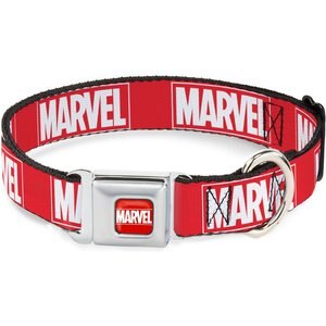 Buckle-Down Marvel Red Brick Logo Polyester Dog Collar, Large Wide: 18 to 32-in neck, 1.5-in wide