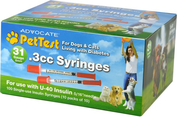 PetTest Advocate Insulin Syringes U-40 8mm x 31G with 1/2 Unit Markings, 0.3-cc, 100 syringes slide 1 of 1