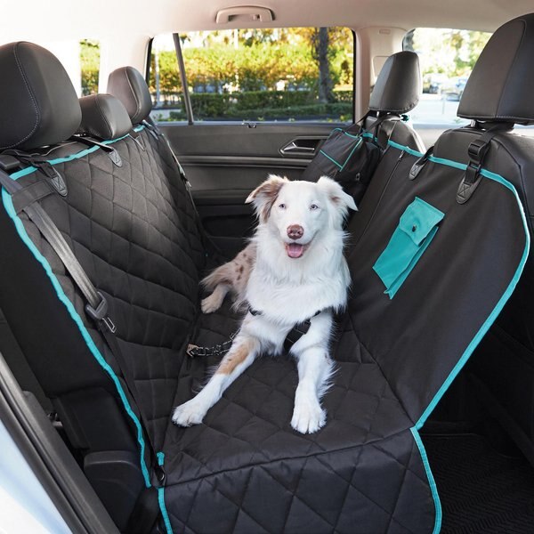 Frisco Premium Quilted Water Resistant Hammock Car Seat Cover with Seatbelt Tether & Travel Bag, Regular, Black/Teal slide 1 of 6