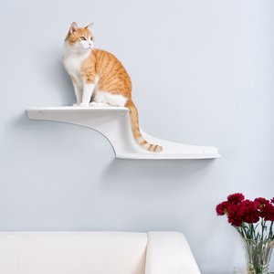 The Refined Feline Cat Clouds Wall Mounted Cat Wall Shelf, Left-Facing, White