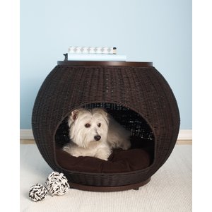 The Refined Feline Deluxe Igloo Covered Cat & Dog Bed, Espresso