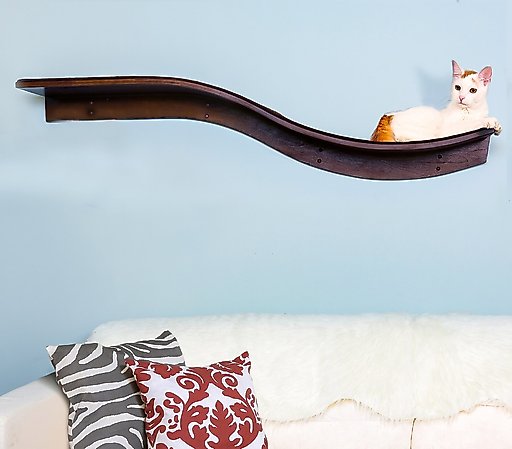 The Refined Feline Lotus Branch Wall Mounted Cat Wall Shelf, Mahogany