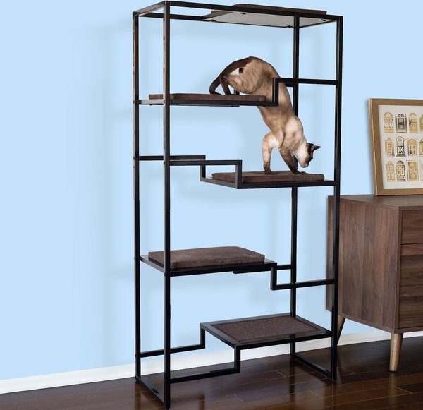 THE REFINED FELINE Metropolitan 62-in Faux-Fur Cat Tree & Condo, Black ...