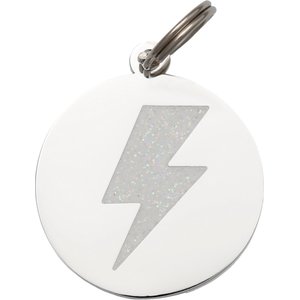 Two Tails Pet Company Lightning Bolt Personalized Dog & Cat ID Tag, White & Silver