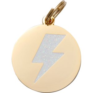 Two Tails Pet Company Lightning Bolt Personalized Dog & Cat ID Tag, White & Gold