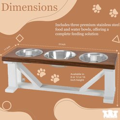Bearwood Essentials Farmhouse 3-Bowl Elevated Dog Feeder, Ebony/White, Small slide 2 of 4