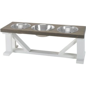 Bearwood Essentials Farmhouse 3-Bowl Elevated Dog Feeder, Grey/White, Medium