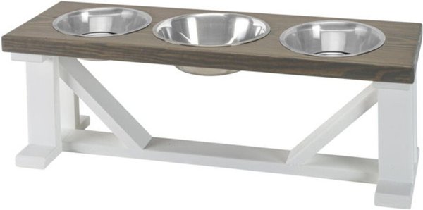 Bearwood Essentials Farmhouse 3-Bowl Elevated Dog Feeder, Grey/White, Large slide 1 of 4