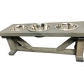 Bearwood Essentials Farmhouse 3-Bowl Full Stain Elevated Dog Feeder, Grey, Large