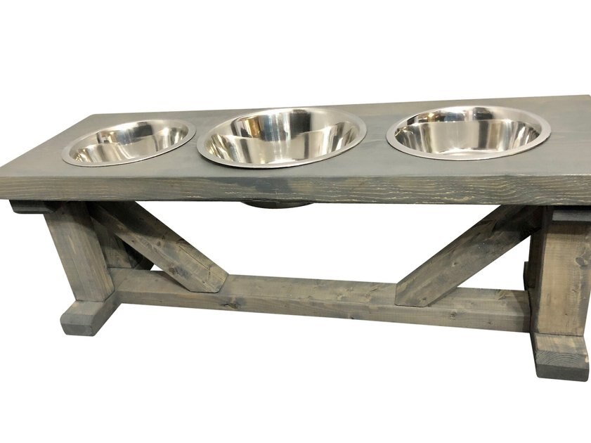 BEARWOOD ESSENTIALS Farmhouse 3Bowl Full Stain Elevated Dog Feeder