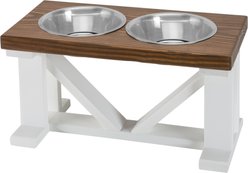 Bearwood Essentials Farmhouse Elevated Dog Feeder, Chestnut/White, Medium