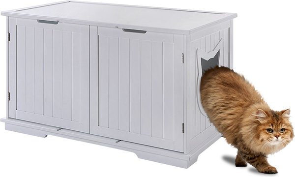 Sweet Barks Wooden Washroom Bench Cat Litter Box Enclosure, White slide 1 of 7