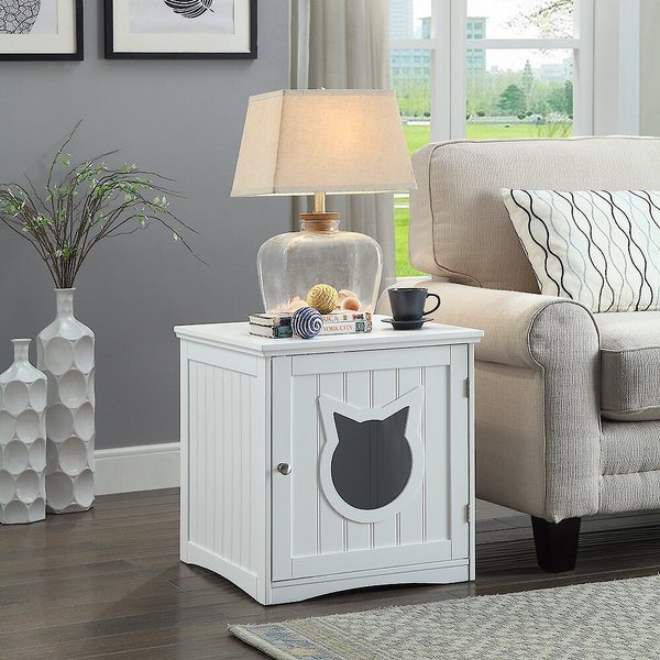 SWEET BARKS Wooden Side Table Cat Litter Box Enclosure White Chewy